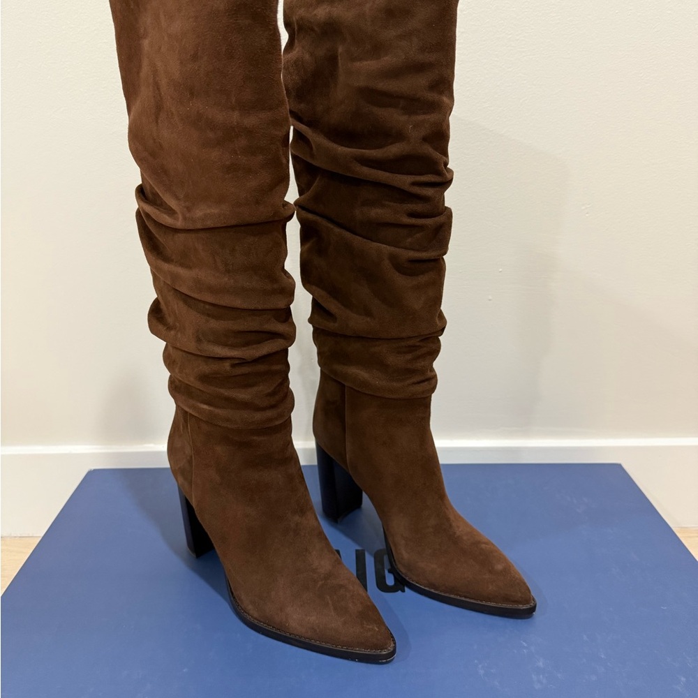 PAIGE Chocolate Suede Knee-High Boots